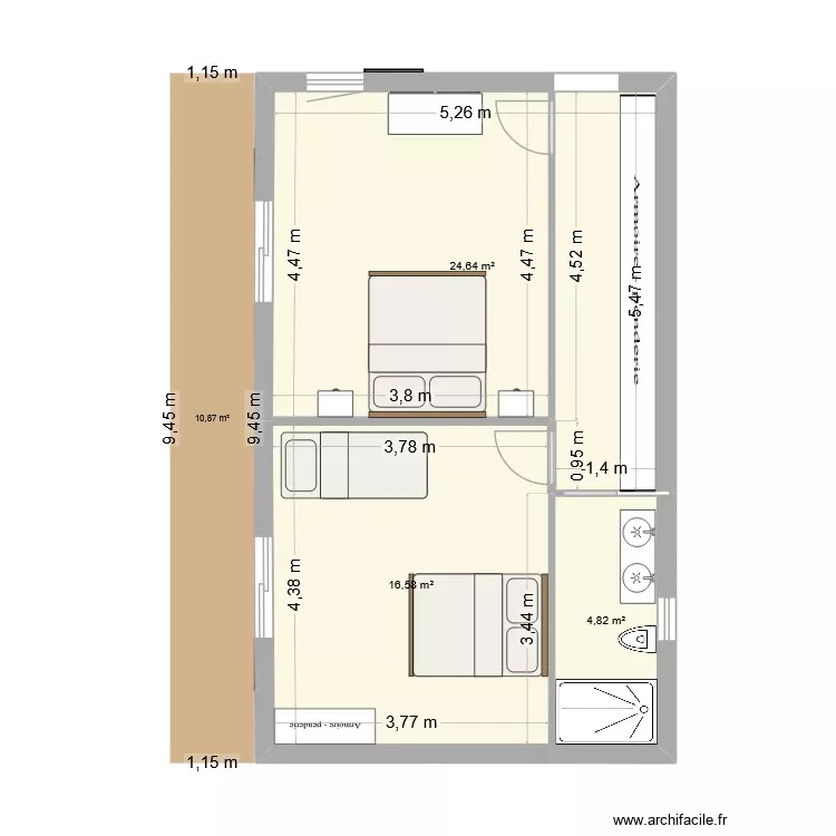 extension Maurin. Plan de 3 Pièces et 46 m² extension Maurin. Plan de 3 Pièces et 46 m²
