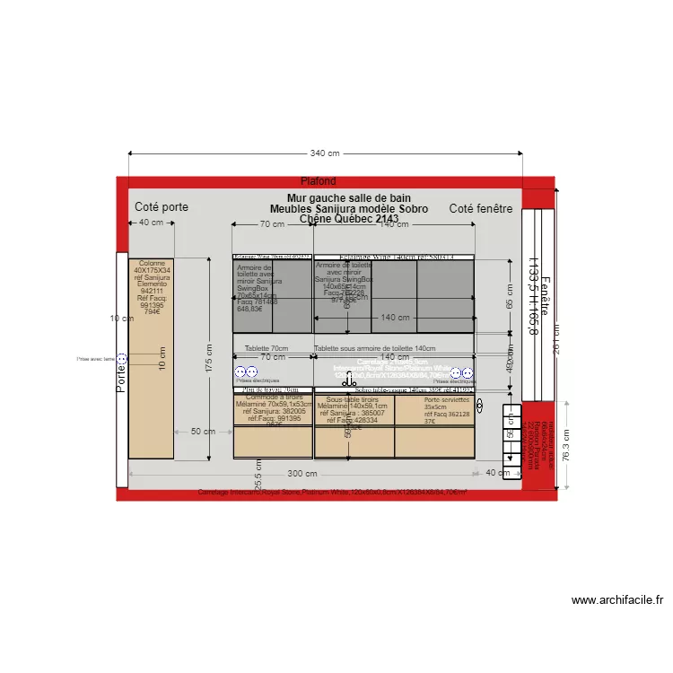 Mur gauche salle de bain d&eacute;finitif. Plan de 