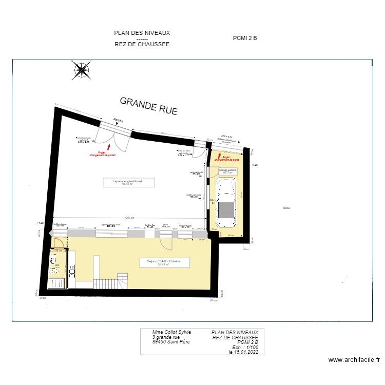 PCMI2B REZ DE CHAUSSEE avec dimensions exterieurs. Plan de 4 pièces et 179 m2