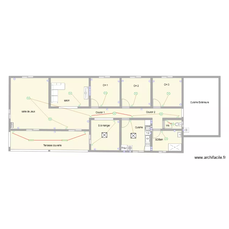 Implantation &eacute;l&eacute;ctrique circuits &eacute;cliarages. Plan de 