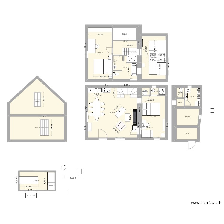 L’être. Plan de 16 pièces et 146 m2