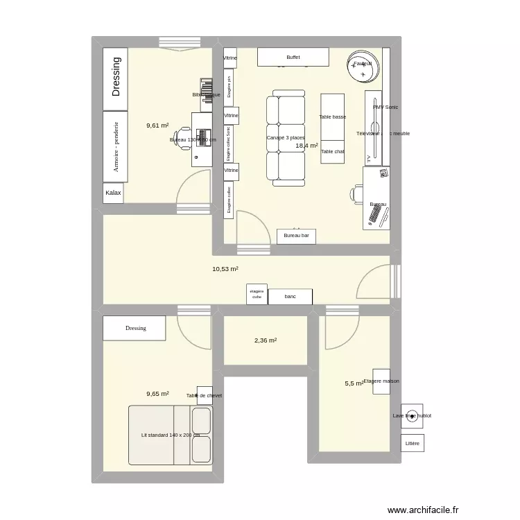Beuvrages v01. Plan de 6 Pièces et 56 m²