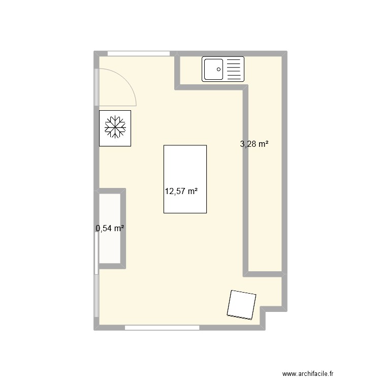 cuisinne. Plan de 3 pièces et 16 m2