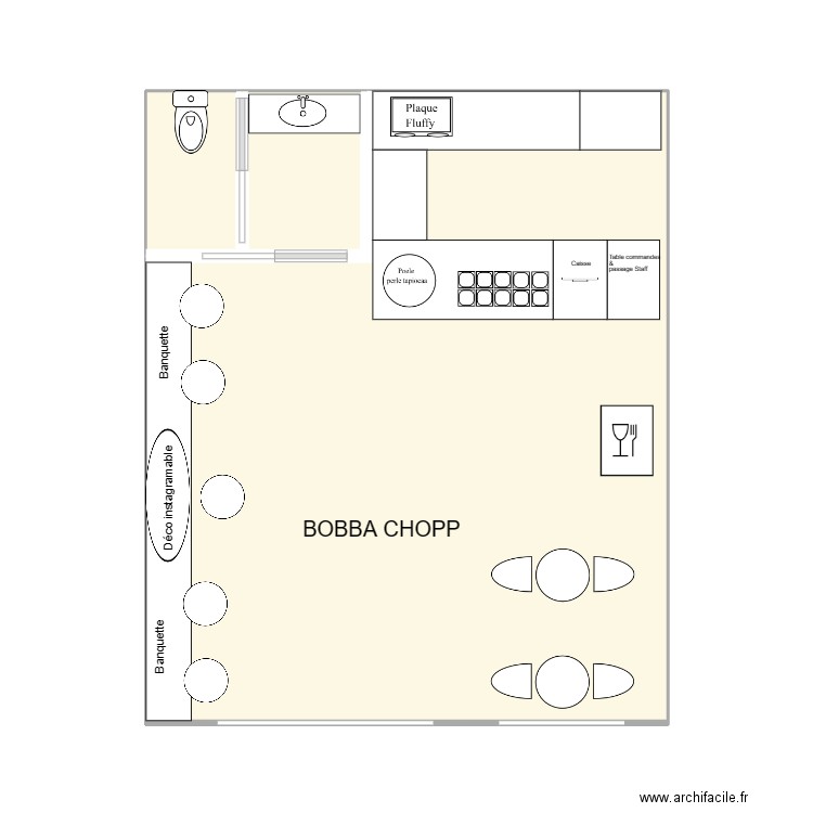 bobba chopp. Plan de 3 pièces et 40 m2