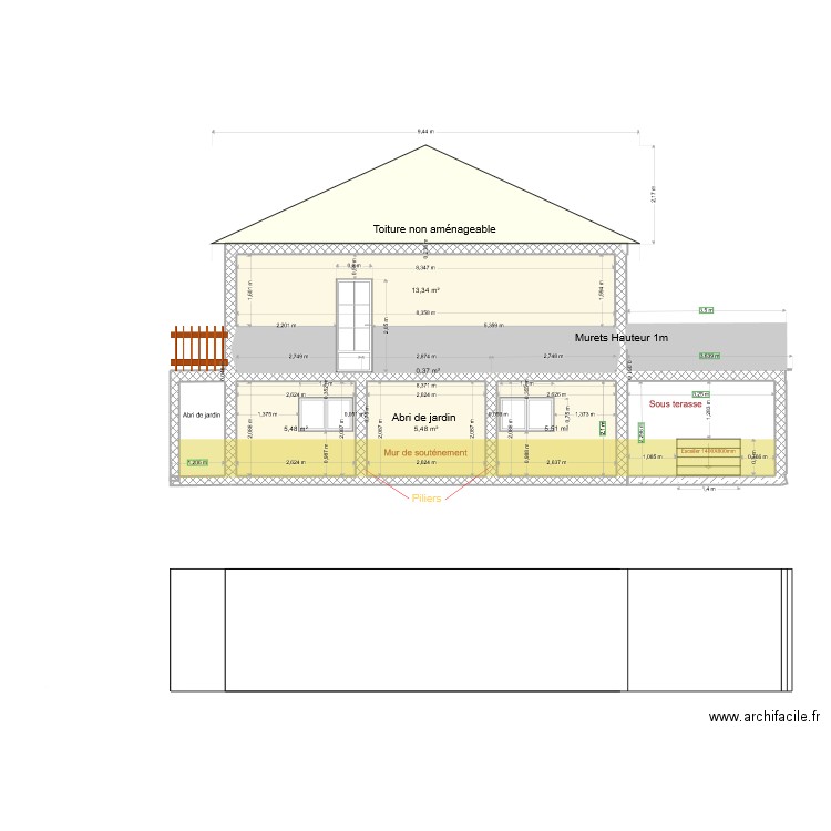 Pignon David. Plan de 5 pièces et 30 m2