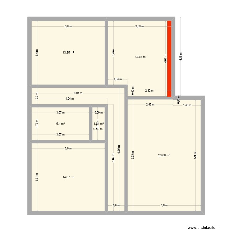 Casa Tica. Plan de 7 pièces et 79 m2