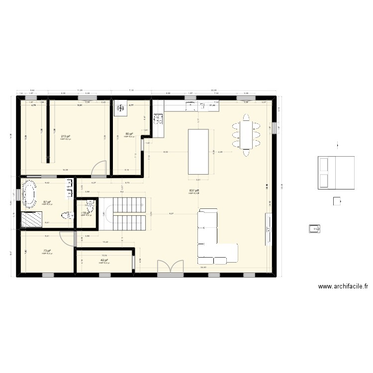 maison farmhouse V3. Plan de 7 pièces et 126 m2