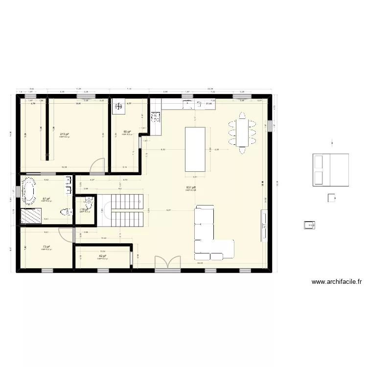 maison farmhouse V3. Plan de 7  et 126 m²