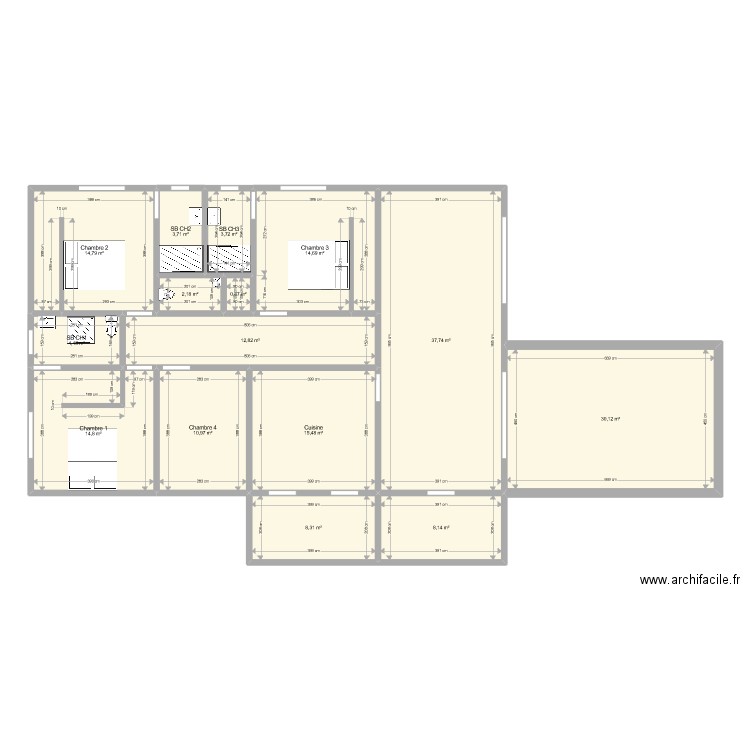 TALLER - Extension S1. Plan de 15 pièces et 183 m2