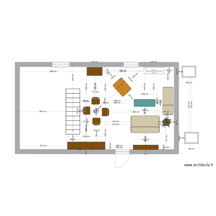 Sejour. Plan de 1 pièce et 42 m2