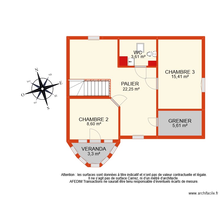 BI 9189 ETAGE PASCAL. Plan de 7 pièces et 66 m2