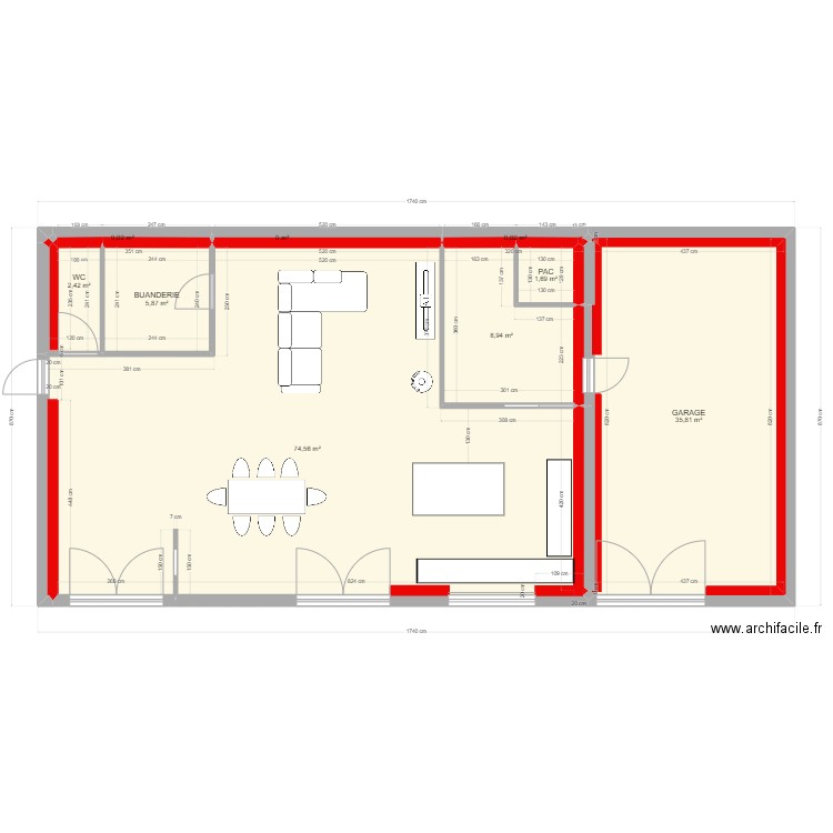 Maison V3 REZ DE CHAUSEE. Plan de 9 pièces et 129 m2