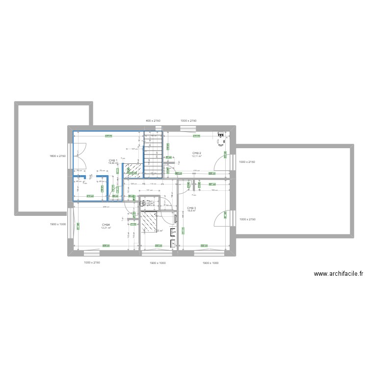 ETAGE DEFINITIF. Plan de 6 pièces et 70 m2