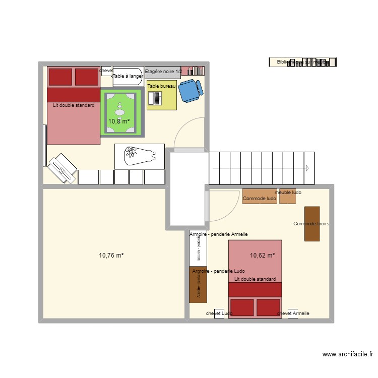 chambre télétravaille. Plan de 3 pièces et 32 m2