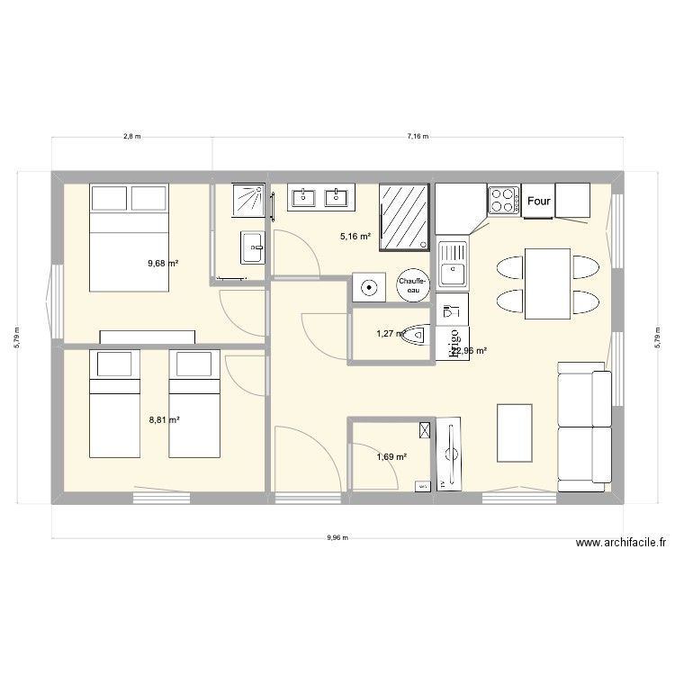 Appart. Plan de 6 pièces et 50 m2