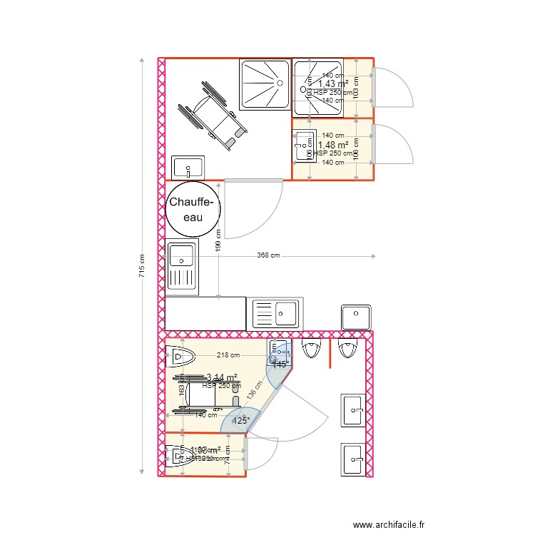 Projet Sanitaires camping V4 26 m². Plan de 4 pièces et 7 m2