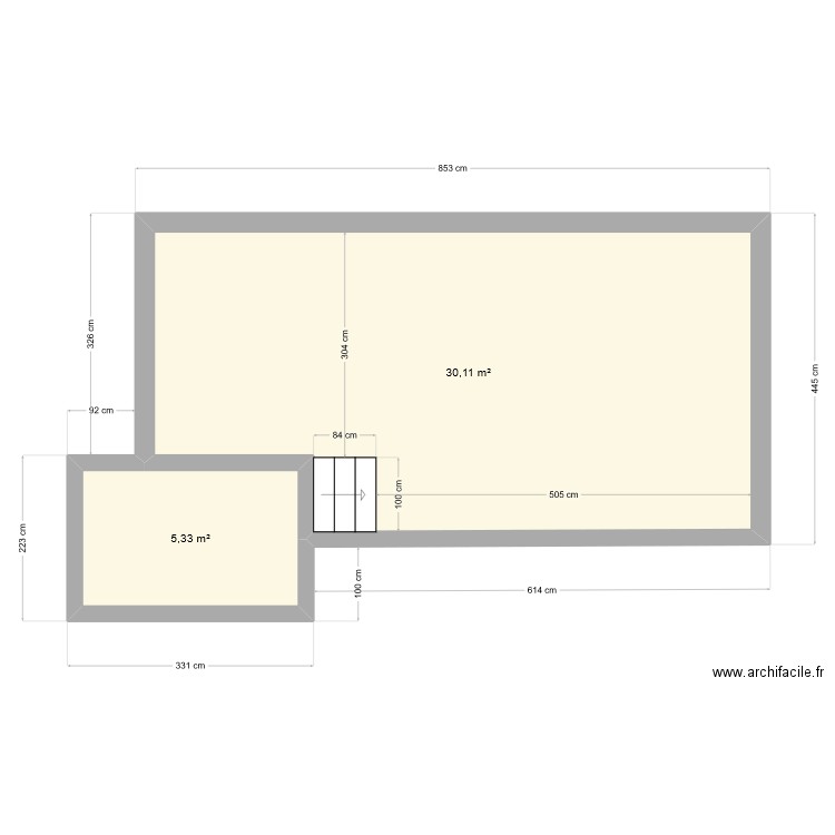 Piscine fred. Plan de 2 pièces et 34 m2