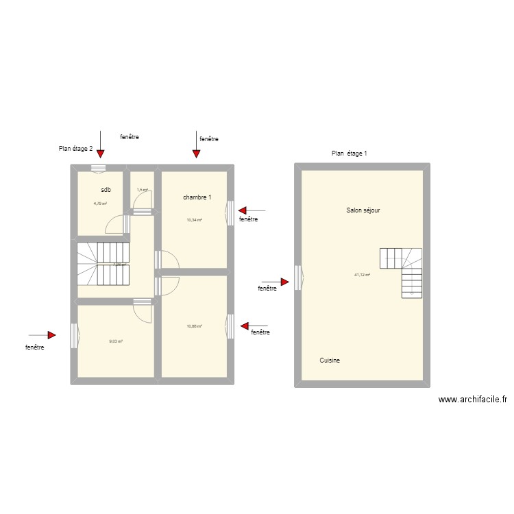 GARNIER PLAN MAISON ET SDB. Plan de 7 pièces et 86 m2