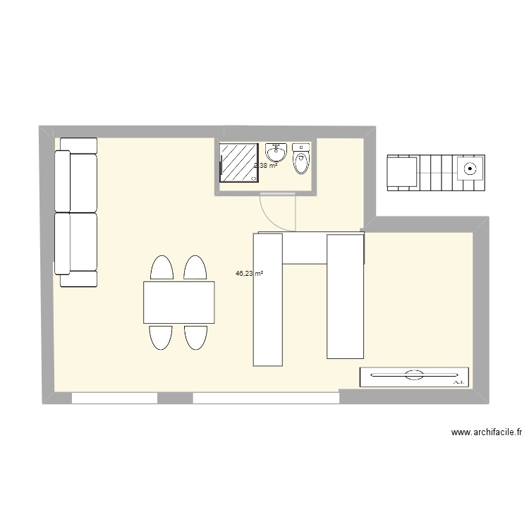 plan pointe ESCALIER PRATIQUE 2. Plan de 2 pièces et 52 m2