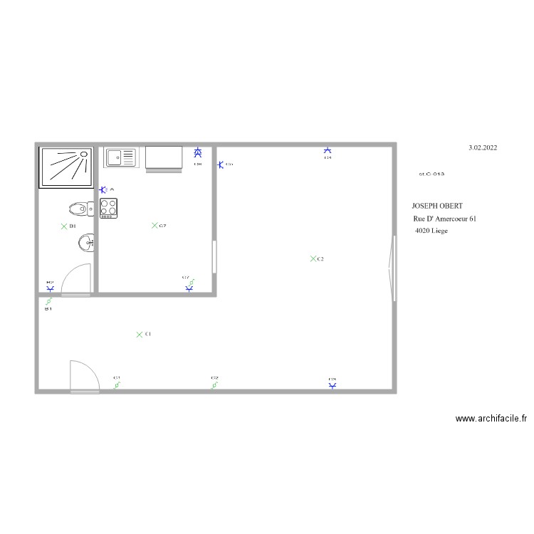 dom c013. Plan de 3 pièces et 63 m2