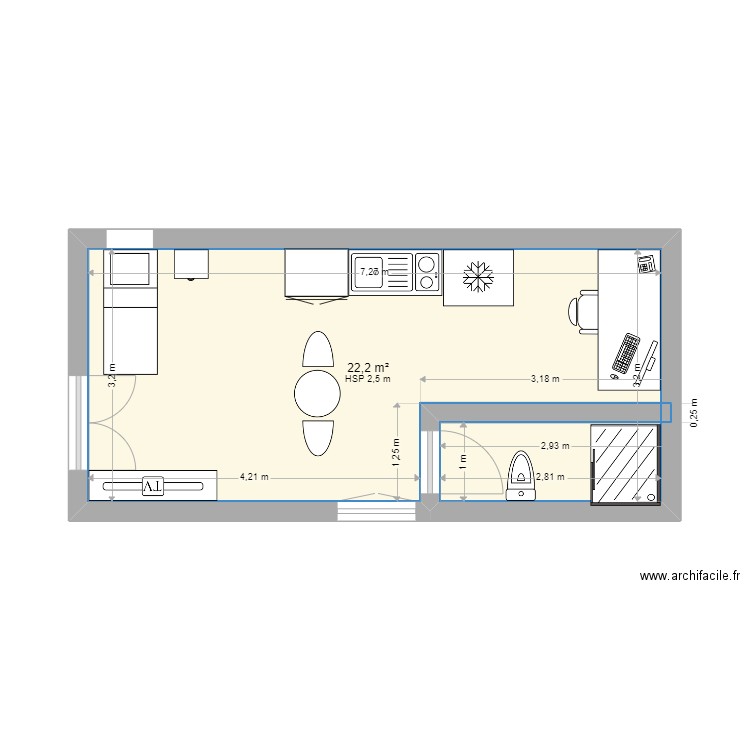 le mini-mini-mini Appart. Plan de 1 pièce et 22 m2