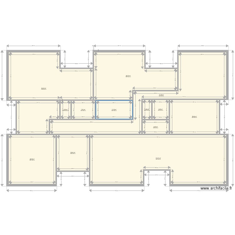 Sci bagan. Plan de 13 pièces et 444 m2