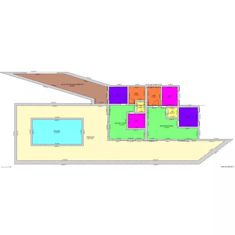 projet modification 1sur niveau  inf&eacute;rieur  existante en 2 log.T3,Piscine,Terrasse,Acces. Plan de 