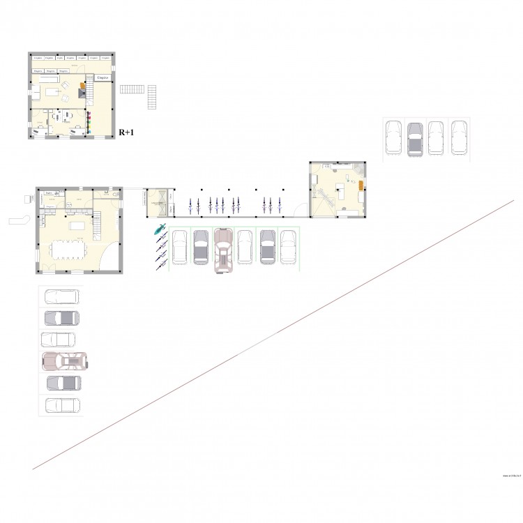 Maison commune 9 trames (9x9 m) 16. Plan de 13 pièces et 191 m2