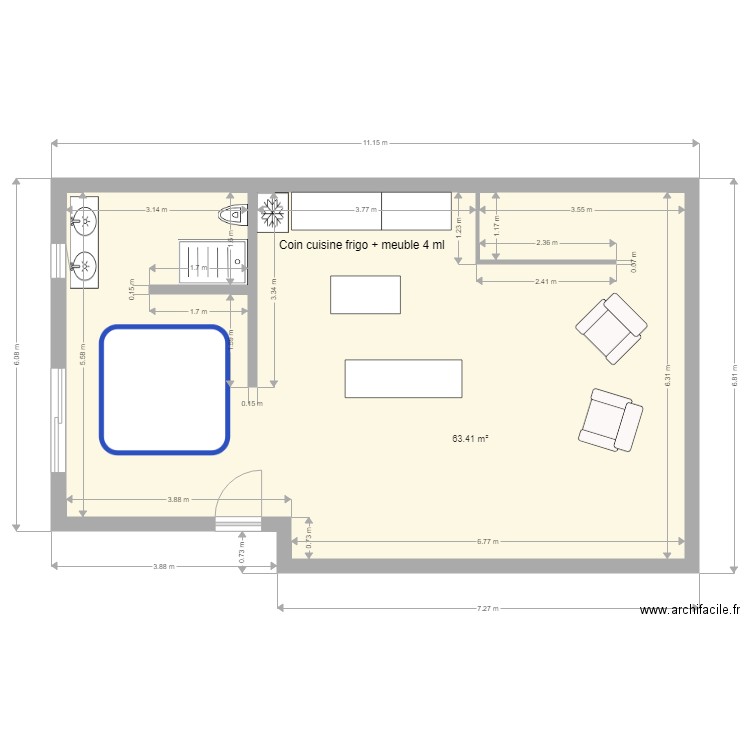 Le pressoir. Plan de 1 pièce et 63 m2