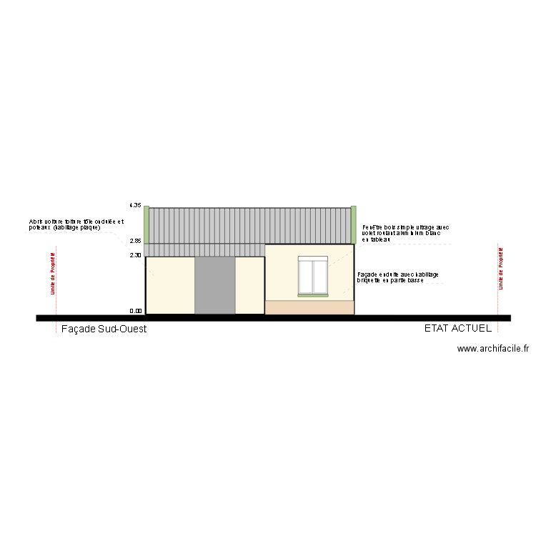 Façade Sud Ouest Etat Actuel. Plan de 0 pièce et 0 m2