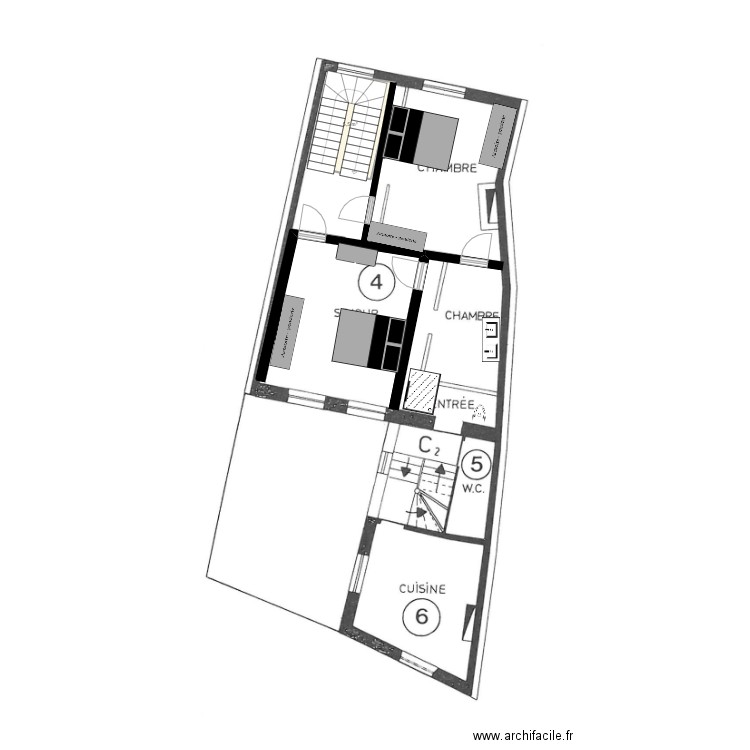 bureau 6 impasse. Plan de 1 pièce et 6 m2