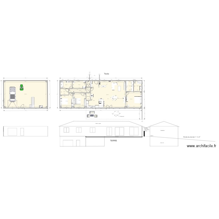 En forme de T de plein pied. Plan de 0 pièce et 0 m2