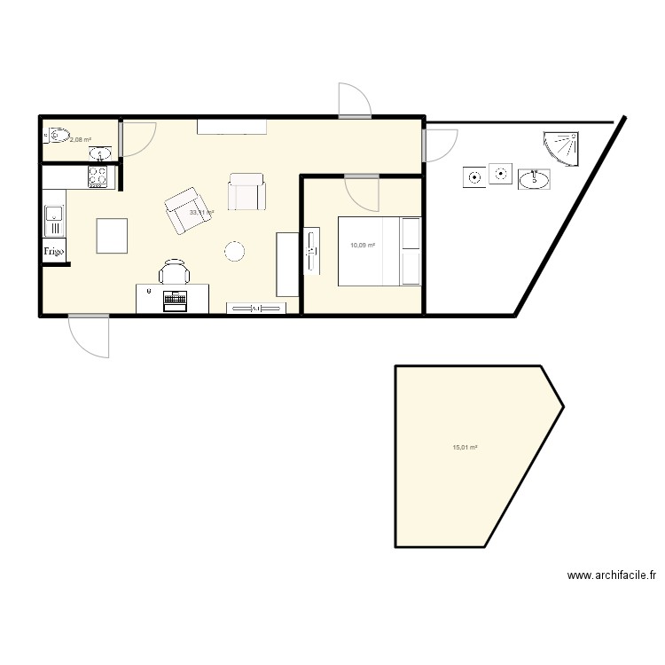 guip. Plan de 4 pièces et 60 m2