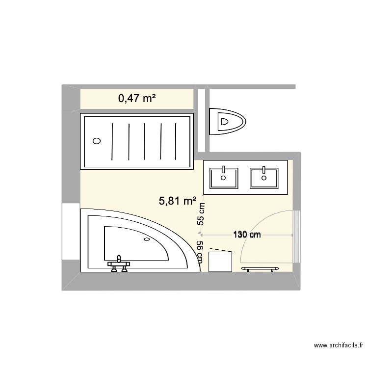 salle de bain rodriguez. Plan de 2 pièces et 6 m2