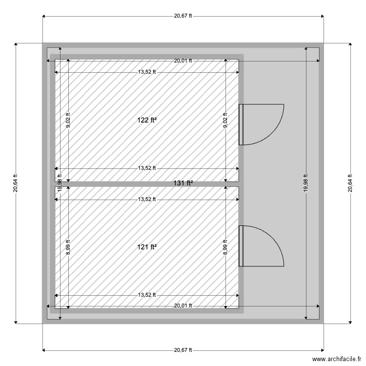 VWR Pant layout2. Plan de 3 pièces et 60 m2