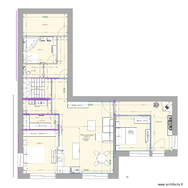 RDJ Jacqueline  aménagé 2 chambres V1. Plan de 0 pièce et 0 m2