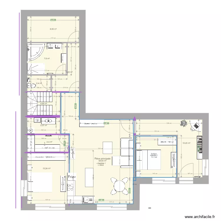 RDJ Jacqueline aménagé 2 chambres V1. Plan de RDJ Jacqueline aménagé 2 chambres V1. Plan de