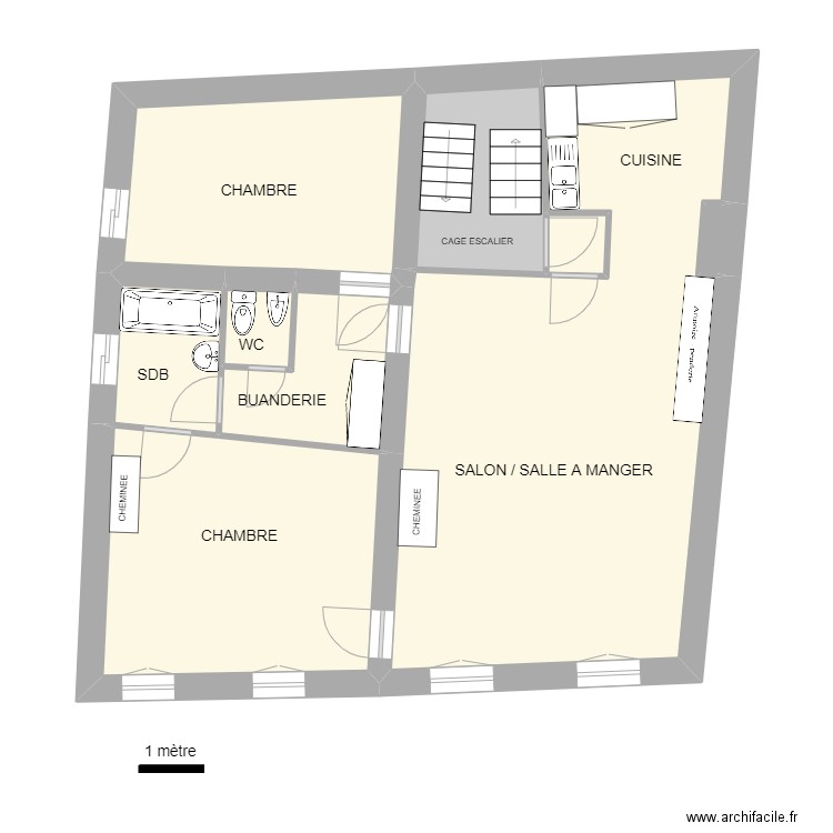 Musée 2 R+1. Plan de 9 pièces et 77 m2