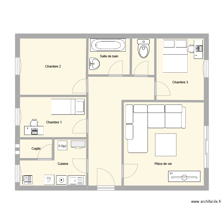 berluchon. Plan de 8 pièces et 85 m2