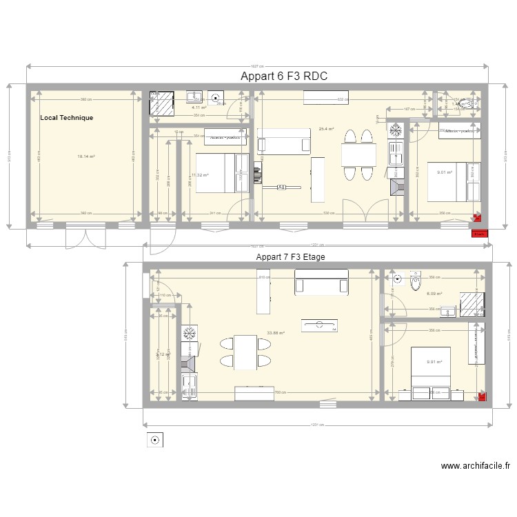 Le moulin 29 11 2019  Appart 6 F3 RDC et 7 F3 Etage. Plan de 0 pièce et 0 m2