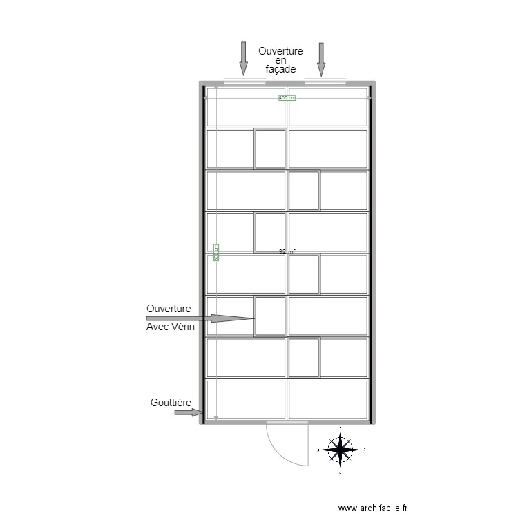 serre . Plan de 1 pièce et 32 m2