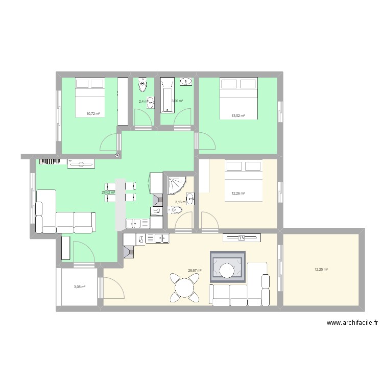 Appartement Lahouech. Plan de 10 pièces et 116 m2