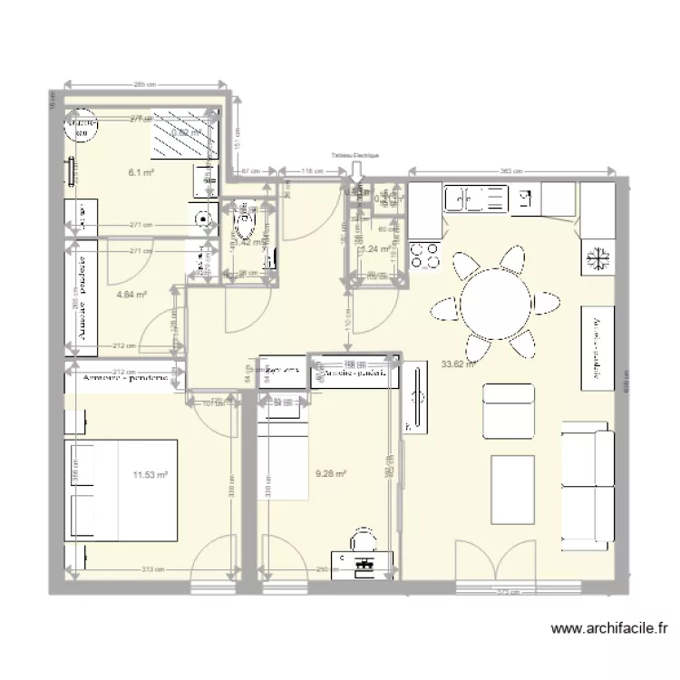 Appartement T3. Plan de 