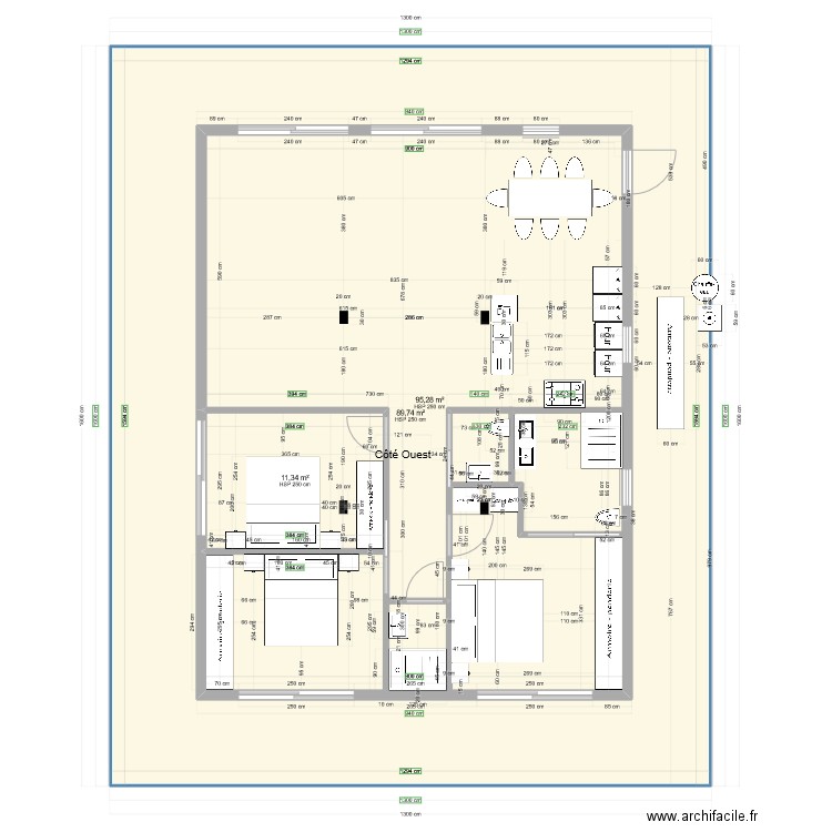108 m2 sur 1 niveau Etude A2. Plan de 0 pièce et 0 m2
