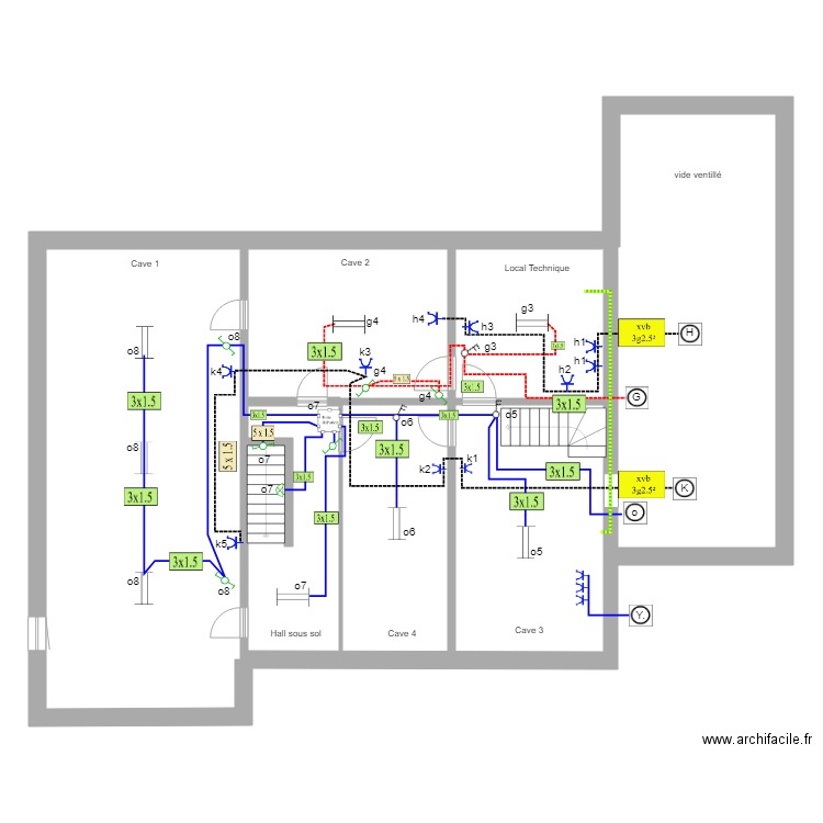 Odenval 2019 Cavesl avec type de câble Unifilaire . Plan de 0 pièce et 0 m2