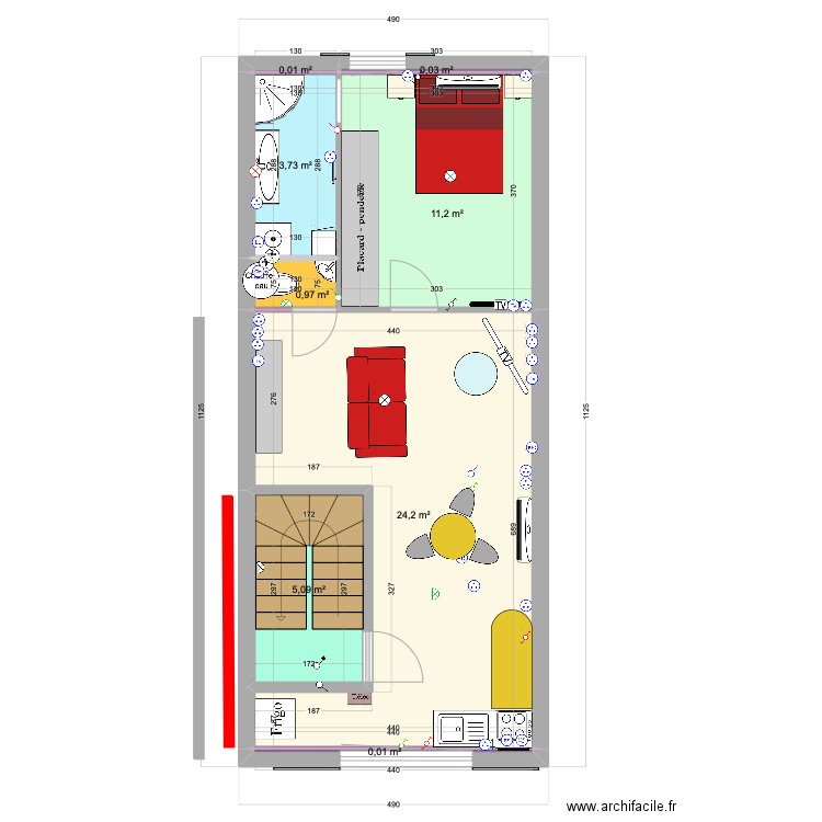 Etage 1 V2. Plan de 8 pièces et 45 m2