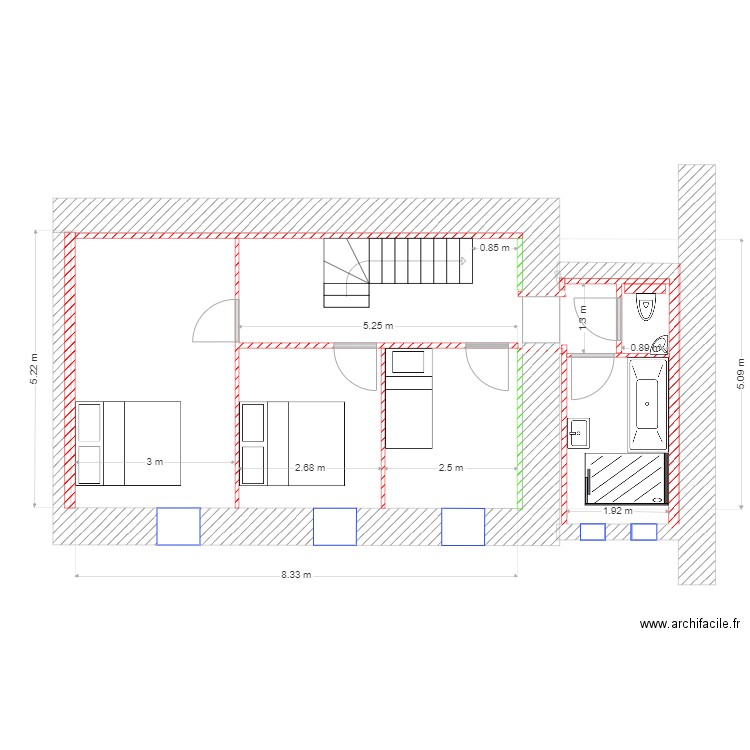 Plan de étage 2 escalier et cloison. Plan de 0 pièce et 0 m2