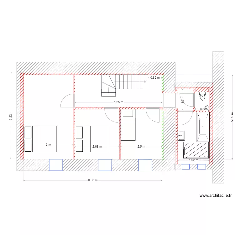 Plan de &eacute;tage 2 escalier et cloison. Plan de 