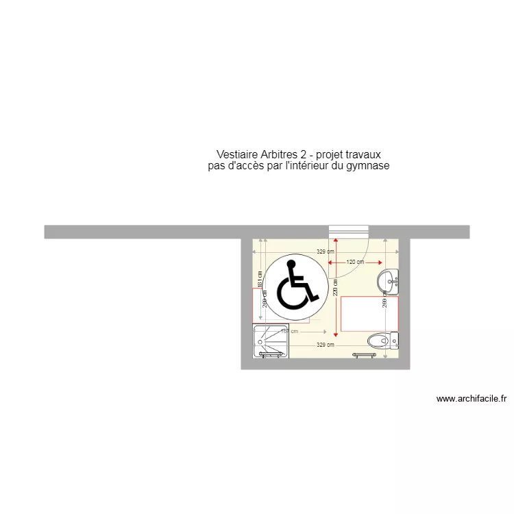 vestiaire arbitre 2 livron apr&egrave;s travaux. Plan de 