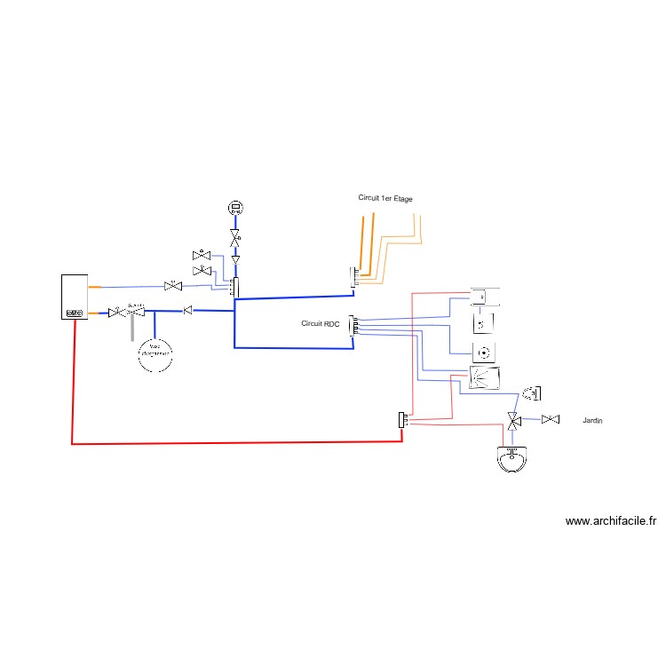 Plan sanitaire rdc sans recirculation. Plan de 0 pièce et 0 m2